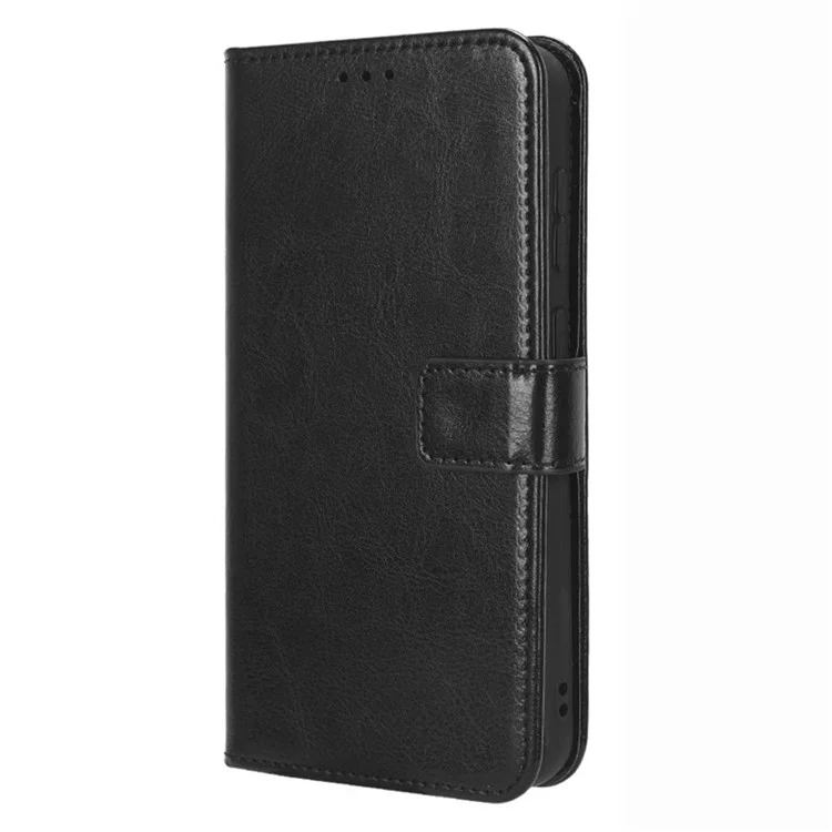 Phone Cover for Samsung Galaxy S23 Crazy Horse Texture PU Leather Flip Phone Case Wallet Stand Cover with Strap - Black