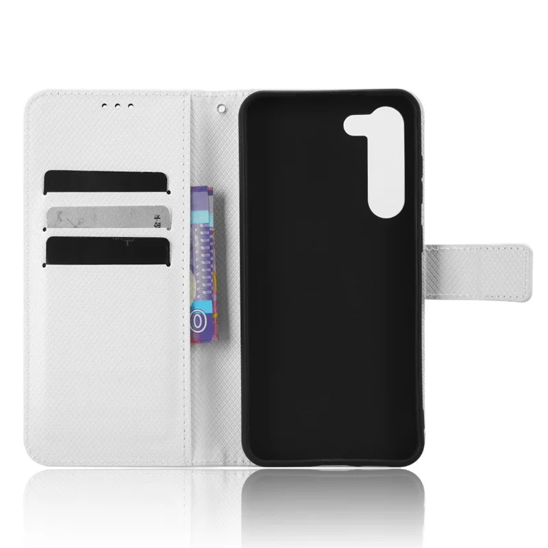 PU Leather Phone Case for Samsung Galaxy S23, Diamond Texture Wallet Stand Shockproof Phone Cover - White