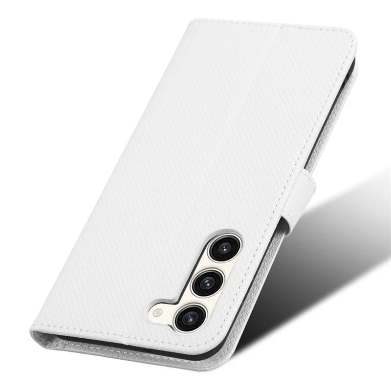 PU Leather Phone Case for Samsung Galaxy S23, Diamond Texture Wallet Stand Shockproof Phone Cover - White
