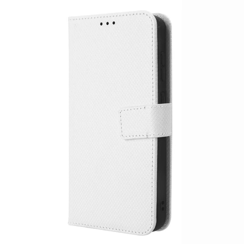 PU Leather Phone Case for Samsung Galaxy S23, Diamond Texture Wallet Stand Shockproof Phone Cover - White