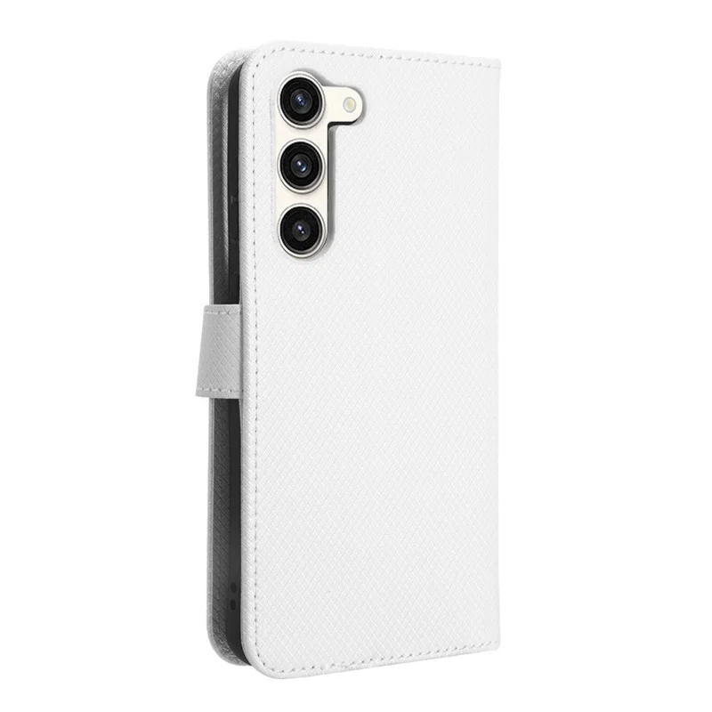 PU Leather Phone Case for Samsung Galaxy S23, Diamond Texture Wallet Stand Shockproof Phone Cover - White