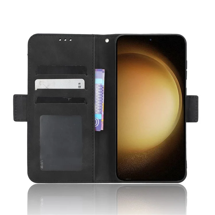Wallet Flip Cover for Samsung Galaxy S23+, PU Leather Phone Case Multiple Card Slots Stand Shell - Black
