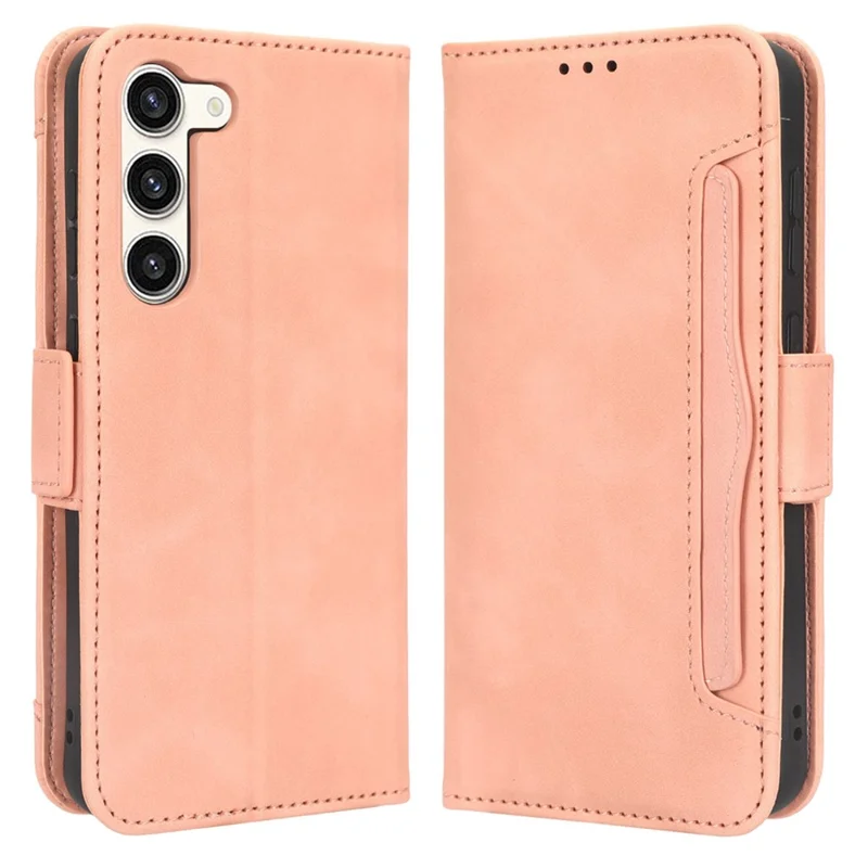Wallet Flip Cover for Samsung Galaxy S23+, PU Leather Phone Case Multiple Card Slots Stand Shell - Pink