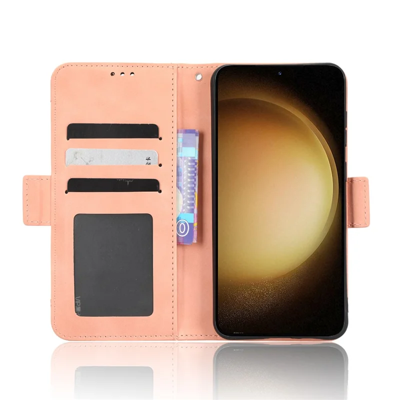 Wallet Flip Cover for Samsung Galaxy S23+, PU Leather Phone Case Multiple Card Slots Stand Shell - Pink