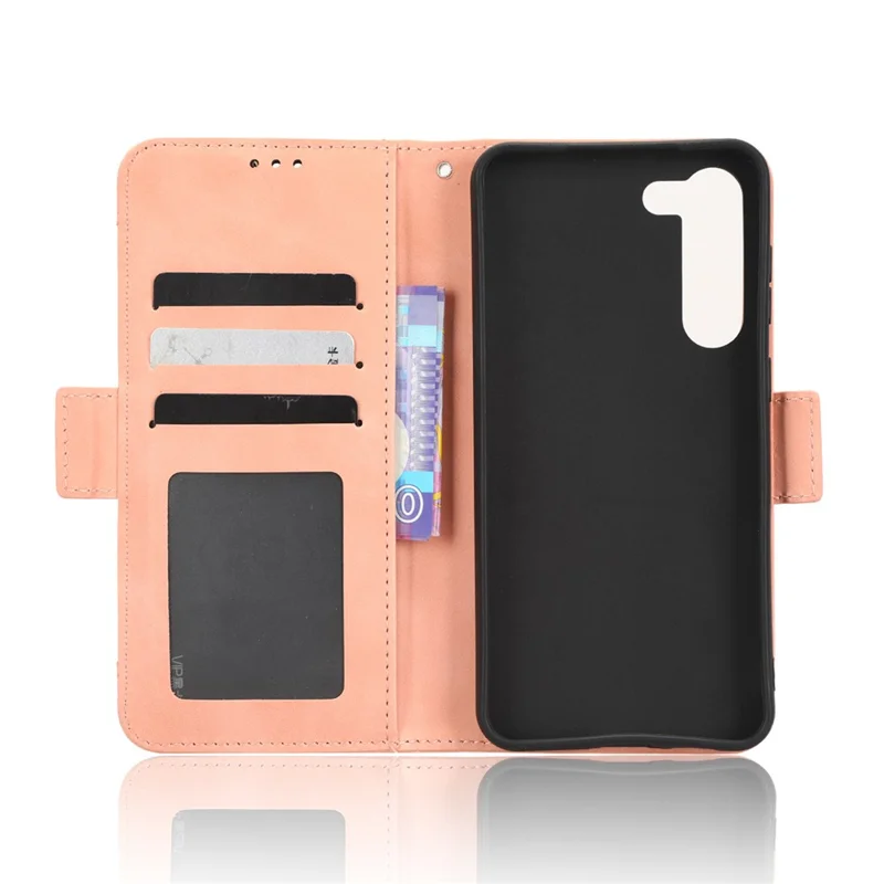 Wallet Flip Cover for Samsung Galaxy S23+, PU Leather Phone Case Multiple Card Slots Stand Shell - Pink