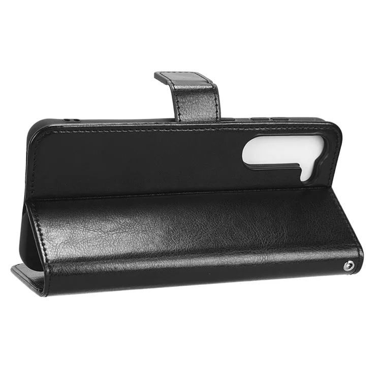 Phone Cover for Samsung Galaxy S23+ PU Leather Crazy Horse Texture Wallet Stand Phone Case with Strap - Black