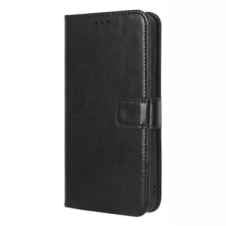 Phone Cover for Samsung Galaxy S23+ PU Leather Crazy Horse Texture Wallet Stand Phone Case with Strap - Black