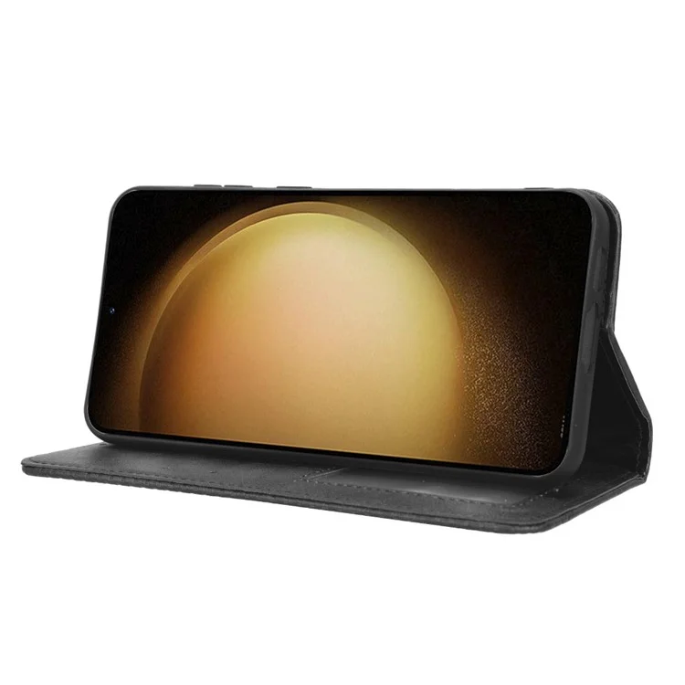 Retro Textur-Handyhülle für Samsung Galaxy S23, PU-Leder-Ständer-Brieftasche Handy-Cover - Schwarz