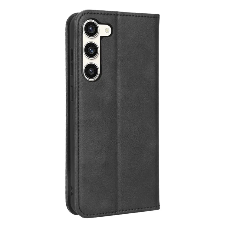 Retro Textur-Handyhülle für Samsung Galaxy S23, PU-Leder-Ständer-Brieftasche Handy-Cover - Schwarz