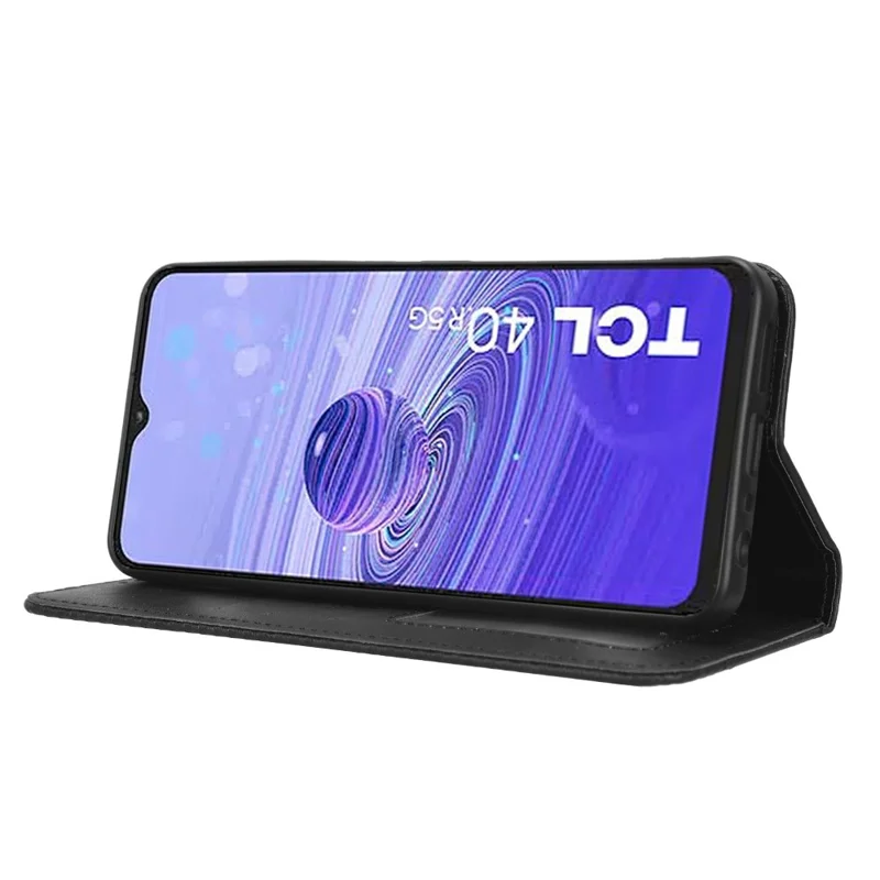 Funda de Teléfono con Textura Retro para TCL 40R 5G, Protección contra Caídas Funda Billetera de Piel PU con Soporte - Negro