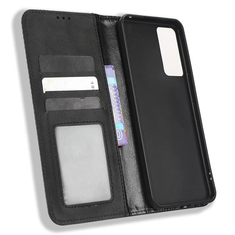 Funda de Teléfono con Textura Retro para TCL 40R 5G, Protección contra Caídas Funda Billetera de Piel PU con Soporte - Negro
