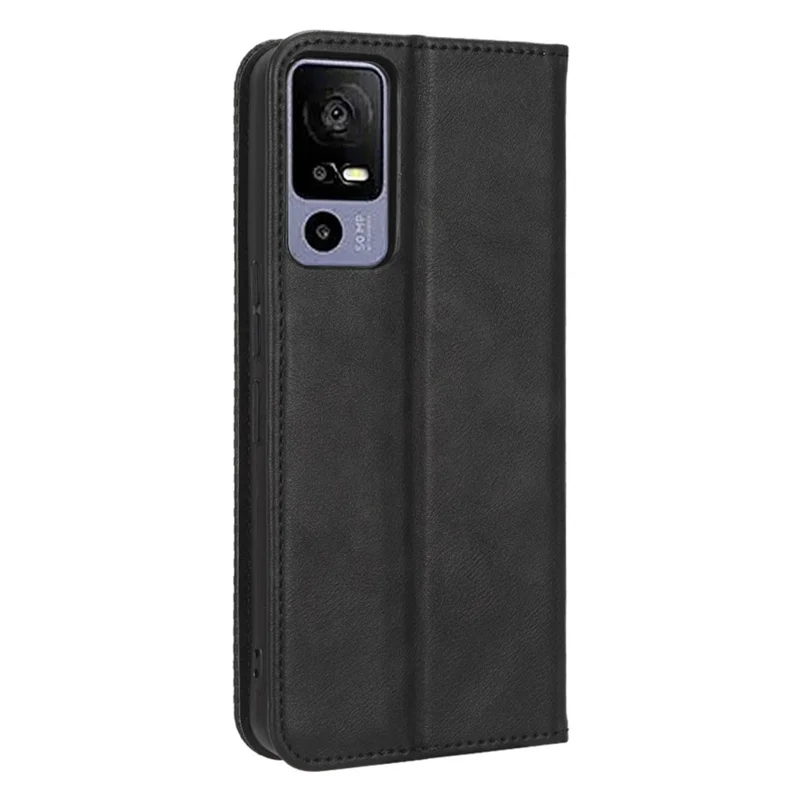 Funda de Teléfono con Textura Retro para TCL 40R 5G, Protección contra Caídas Funda Billetera de Piel PU con Soporte - Negro