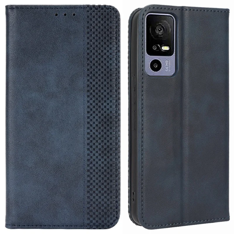 Retro Texture Phone Case for TCL 40R 5G, Fall Protection PU Leather Stand Wallet Cellphone Cover - Blue