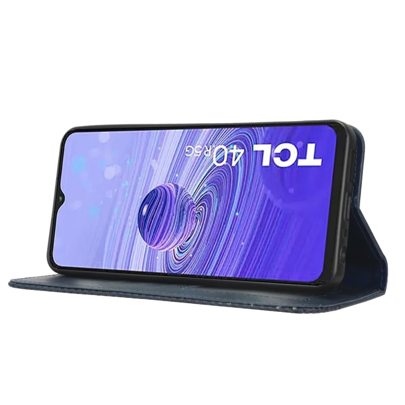 Retro Texture Phone Case for TCL 40R 5G, Fall Protection PU Leather Stand Wallet Cellphone Cover - Blue