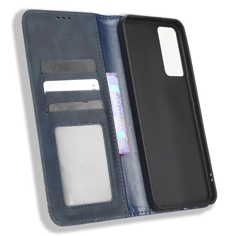 Retro Texture Phone Case for TCL 40R 5G, Fall Protection PU Leather Stand Wallet Cellphone Cover - Blue