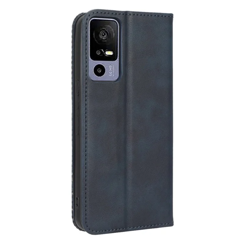 Retro Texture Phone Case for TCL 40R 5G, Fall Protection PU Leather Stand Wallet Cellphone Cover - Blue