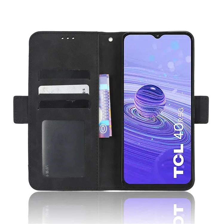 Per TCL 40R 5G Phone Wallet Cover, Multiple Card Slots Stand PU Leather Phone Case - Black