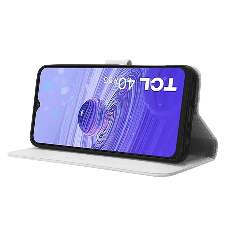 Wallet Stand Phone Case for TCL 40R 5G, Diamond Texture PU Leather+TPU Phone Cover - White
