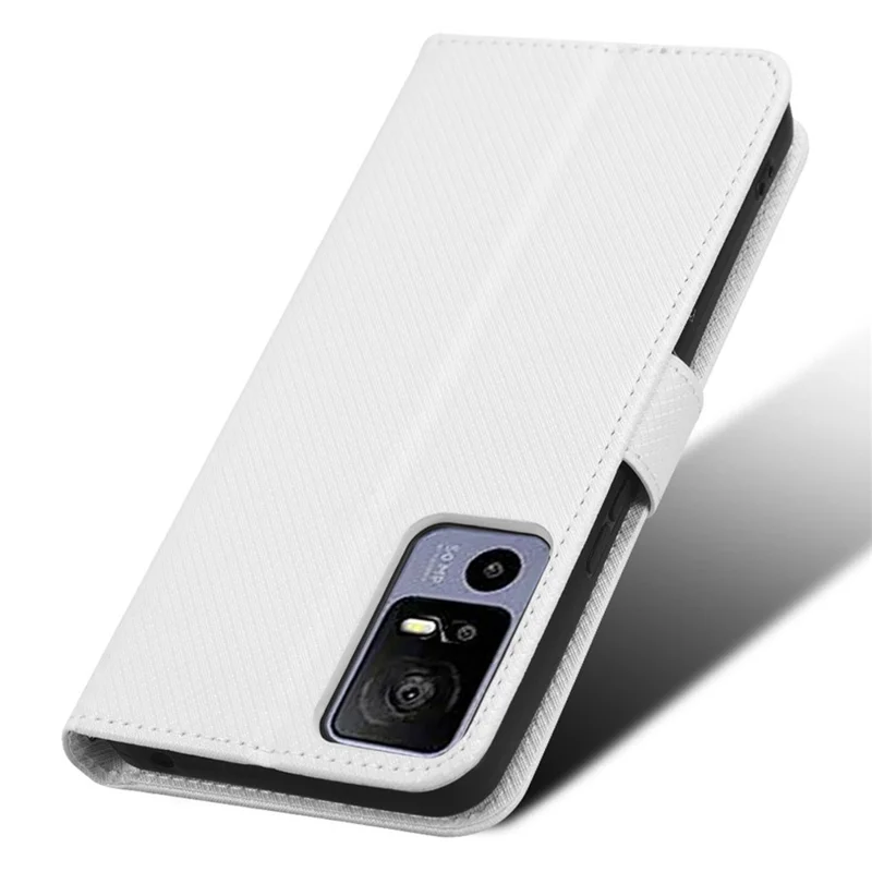 Wallet Stand Phone Case for TCL 40R 5G, Diamond Texture PU Leather+TPU Phone Cover - White
