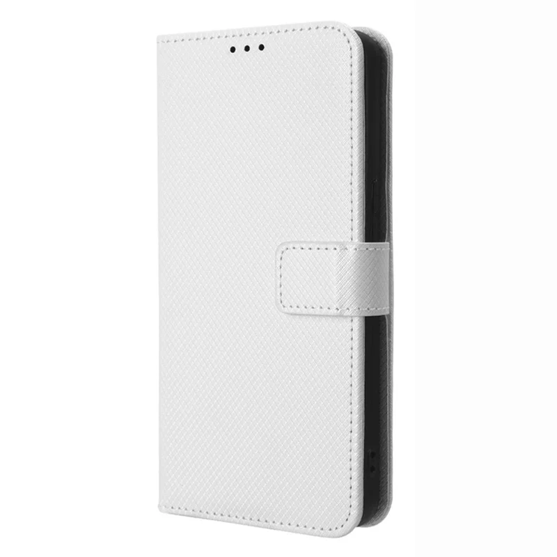 Wallet Stand Phone Case for TCL 40R 5G, Diamond Texture PU Leather+TPU Phone Cover - White