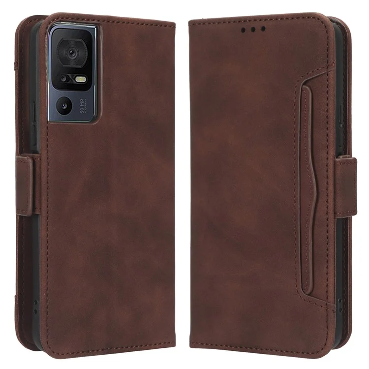 Für TCL 40 SE Magnetisches Flip-Phone-Cover Geldbörse Ständer Buch-Stil PU-Leder-Handyhülle mit mehreren Kartenfächern - Braun