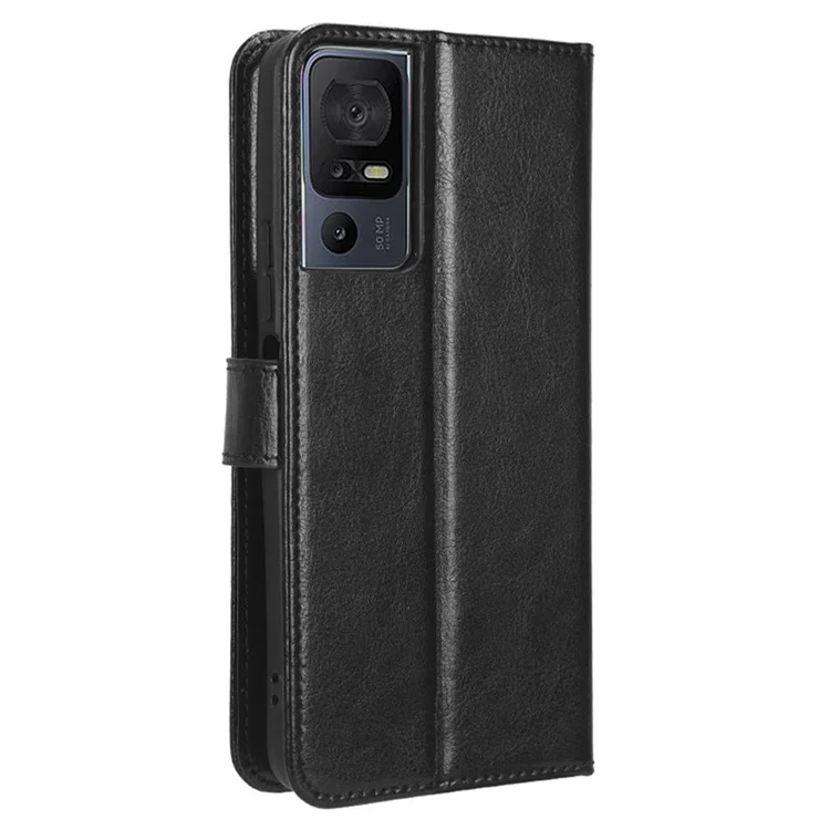 Para TCL 40 SE Crazy Horse Texture Magnetic Cell Phone Case Flip Wallet Stand PU Leather Phone Cover with Strap - Negro