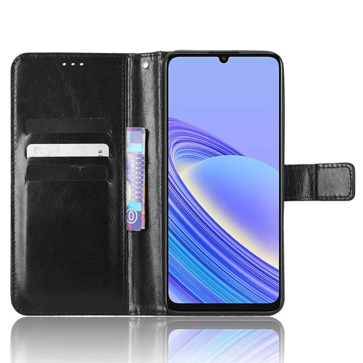 Para TCL 40 SE Crazy Horse Texture Magnetic Cell Phone Case Flip Wallet Stand PU Leather Phone Cover with Strap - Negro