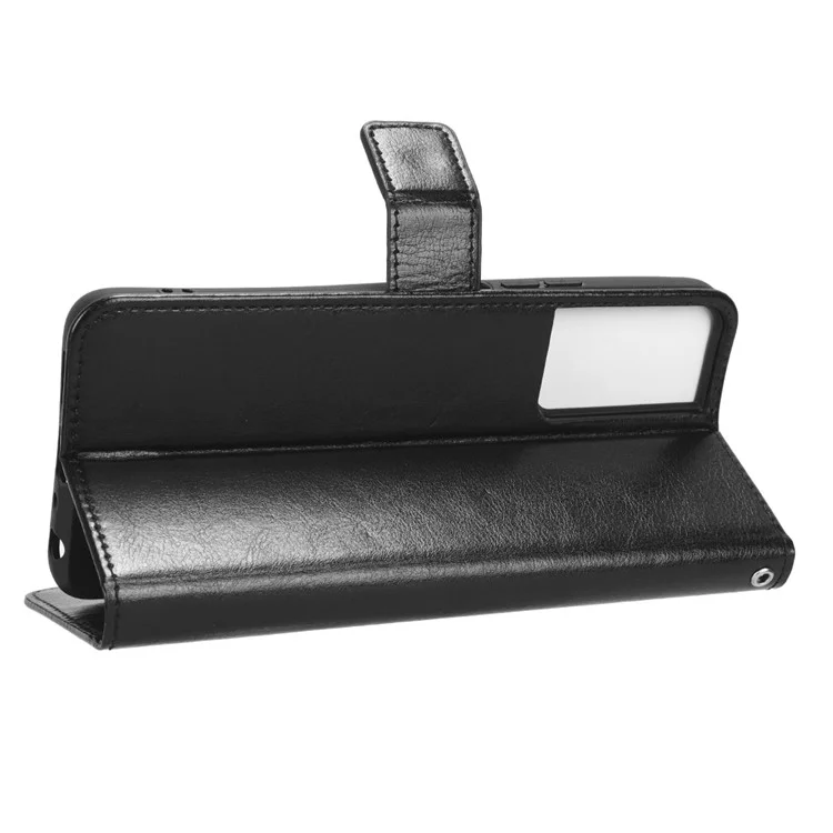 Para TCL 40 SE Crazy Horse Texture Magnetic Cell Phone Case Flip Wallet Stand PU Leather Phone Cover with Strap - Negro