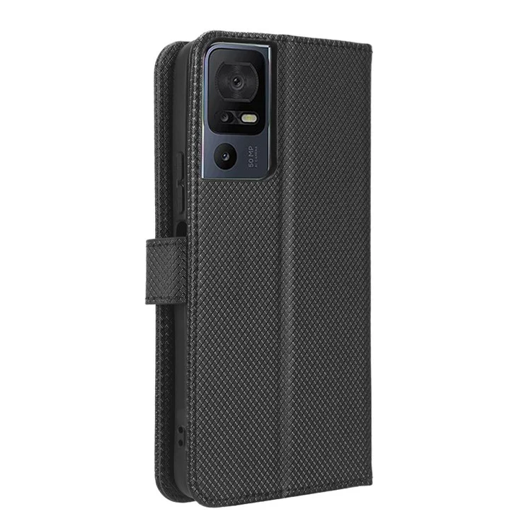 Per TCL 40 SE Foldable Stand Flip Wallet Phone Cover Diamond Texture PU Leather Phone Case - Black
