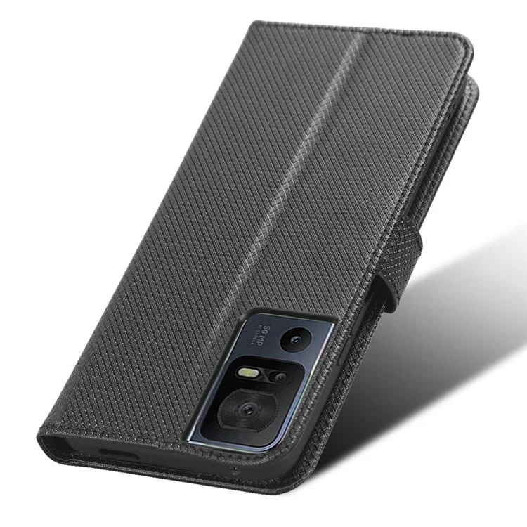 Per TCL 40 SE Foldable Stand Flip Wallet Phone Cover Diamond Texture PU Leather Phone Case - Black