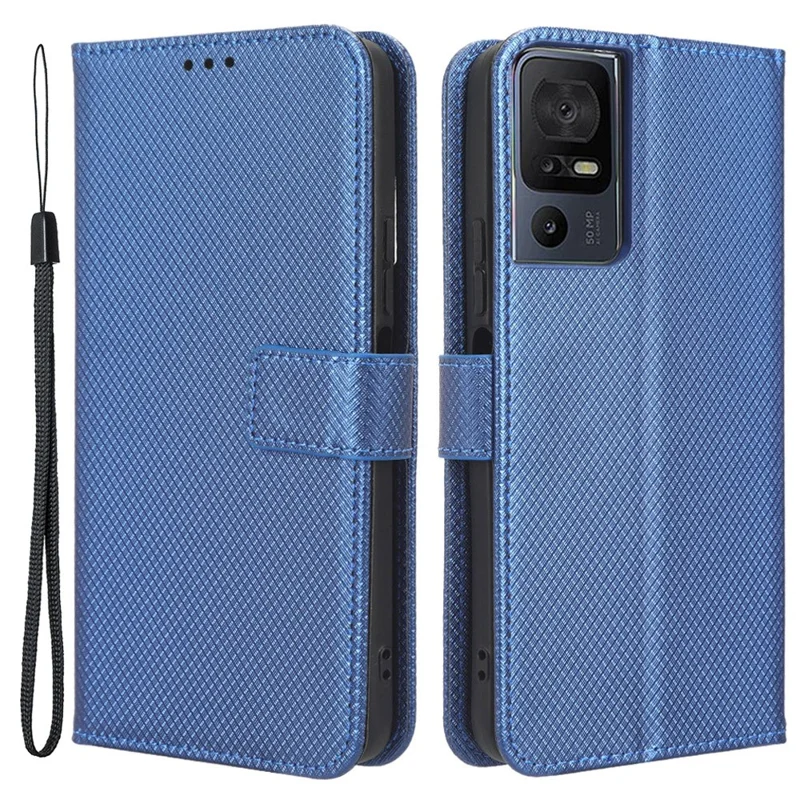 For TCL 40 SE Foldable Stand Flip Wallet Phone Cover Diamond Texture PU Leather Phone Case - Blue