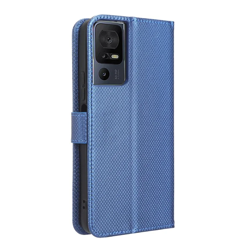 For TCL 40 SE Foldable Stand Flip Wallet Phone Cover Diamond Texture PU Leather Phone Case - Blue