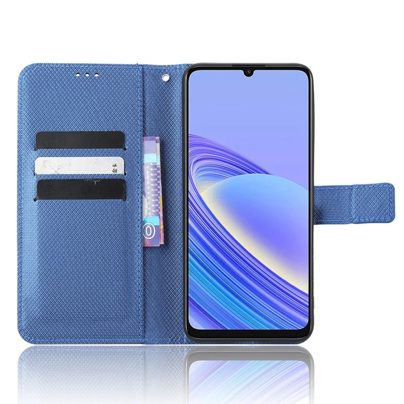 For TCL 40 SE Foldable Stand Flip Wallet Phone Cover Diamond Texture PU Leather Phone Case - Blue