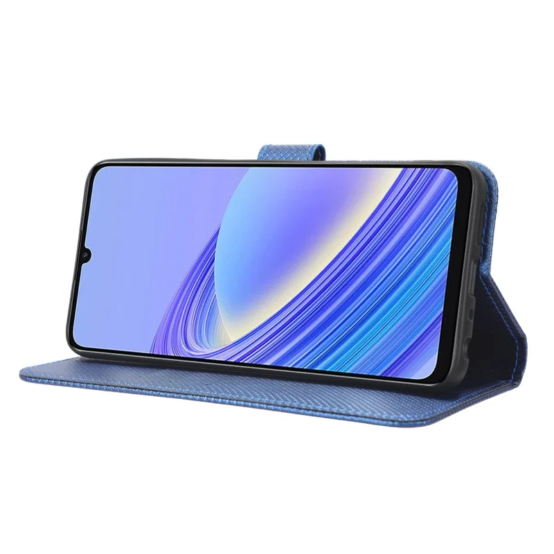 For TCL 40 SE Foldable Stand Flip Wallet Phone Cover Diamond Texture PU Leather Phone Case - Blue