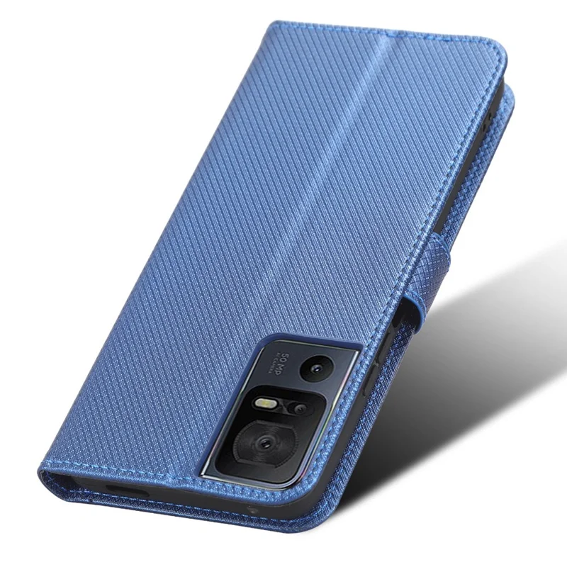 For TCL 40 SE Foldable Stand Flip Wallet Phone Cover Diamond Texture PU Leather Phone Case - Blue