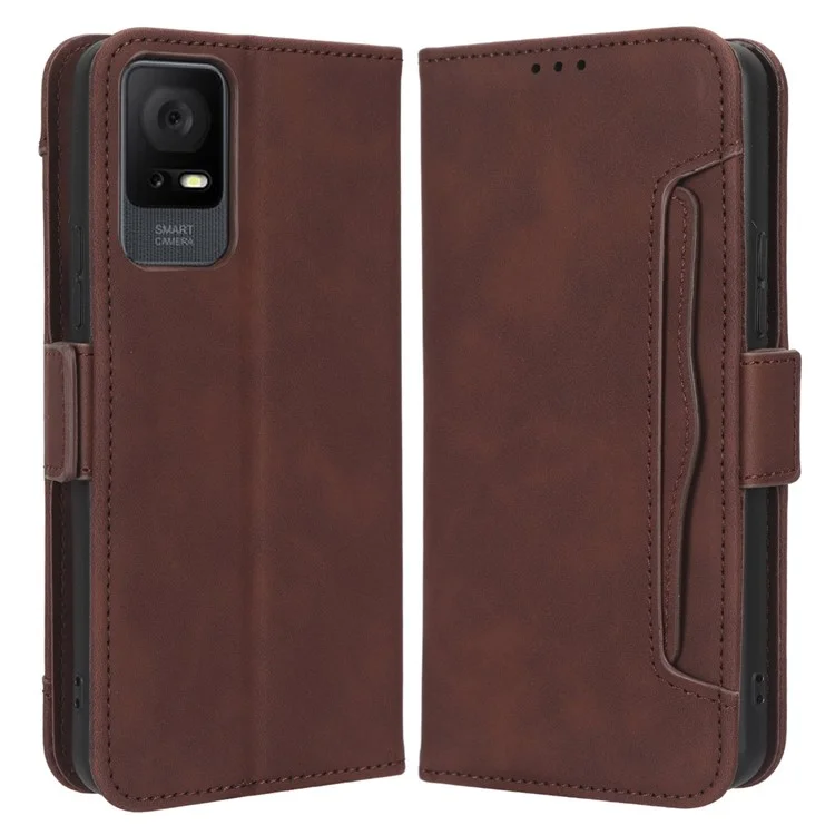 Carteira Capa Flip Phone para TCL 405 / 406 / 408 / T506D, Capa de Telefone de Couro PU Slots Múltiplos para Cartão Suporte Magnético para Telefone Shell - Marrom