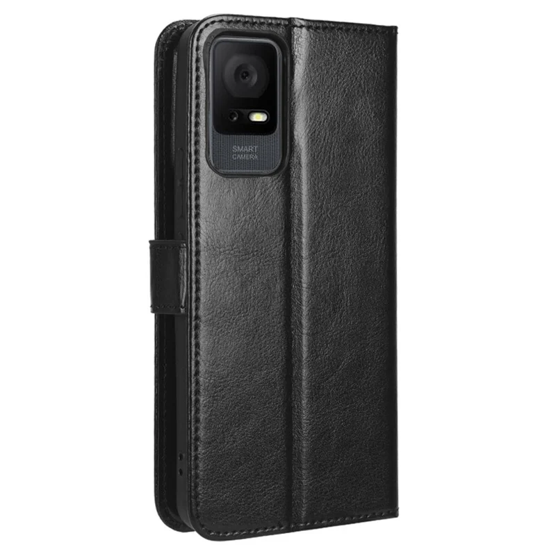 For TCL 405 / 406 / 408 / T506D PU Leather Phone Cover Crazy Horse Texture Flip Wallet Stand Smartphone Case with Strap - Black