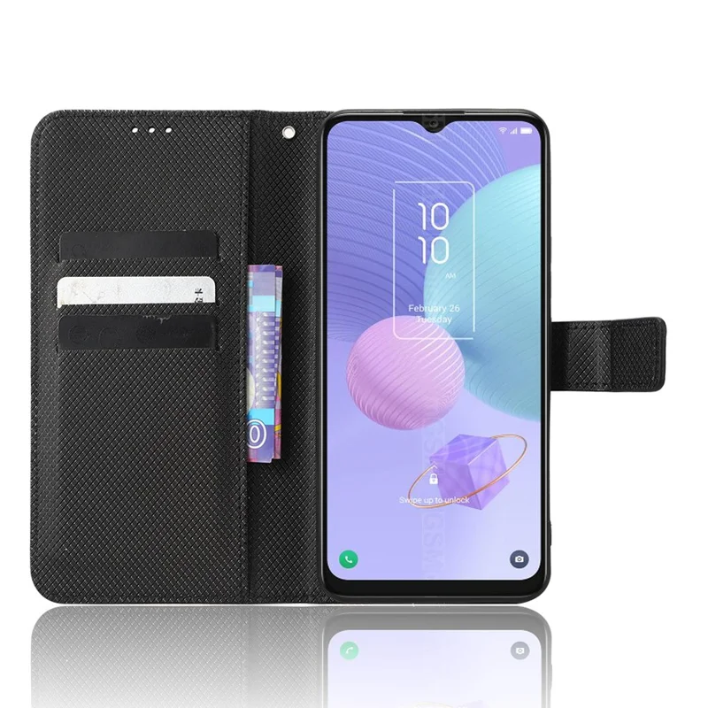 Per TCL 405 / 406 / 408 / T506D Custodia protettiva per telefono con rivestimento in pelle PU, pieghevole, con supporto, flip wallet, chiusura magnetica - Nero