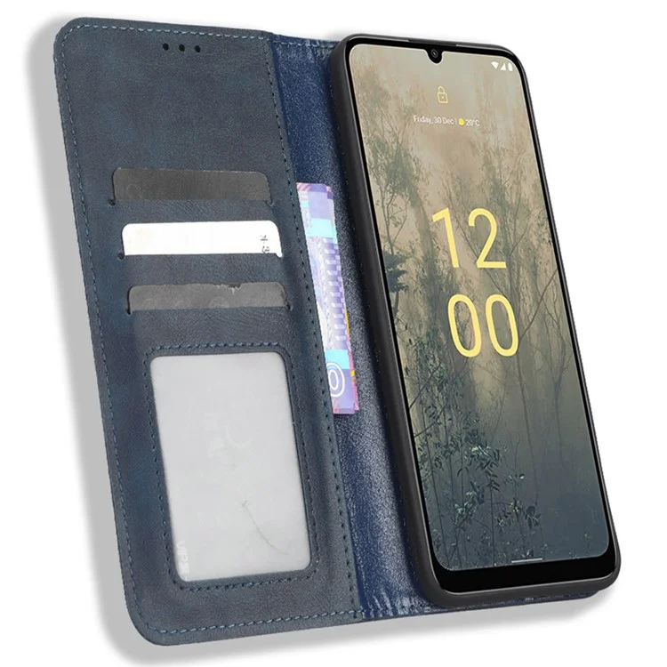 Per Nokia C31 4G con motivo stampato in PU Leather Flip Wallet Phone Cover chiusura magnetica automatica Retro Texture Cell Phone Case - Blu