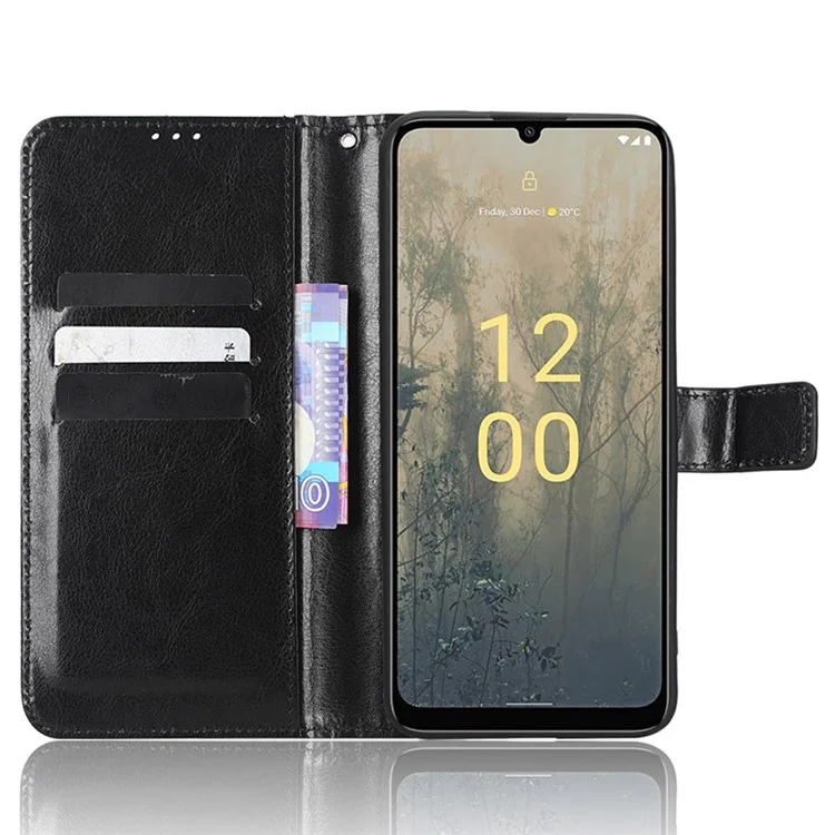 Cell Phone Case Wallet for Nokia C31 4G, Crazy Horse Texture Stand PU Leather Phone Cover with Strap - Black