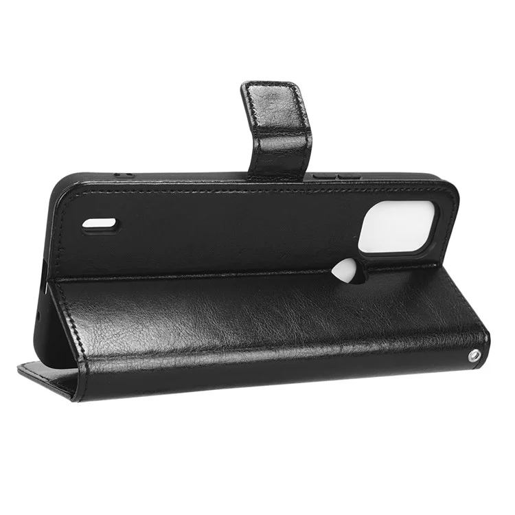 Cell Phone Case Wallet for Nokia C31 4G, Crazy Horse Texture Stand PU Leather Phone Cover with Strap - Black