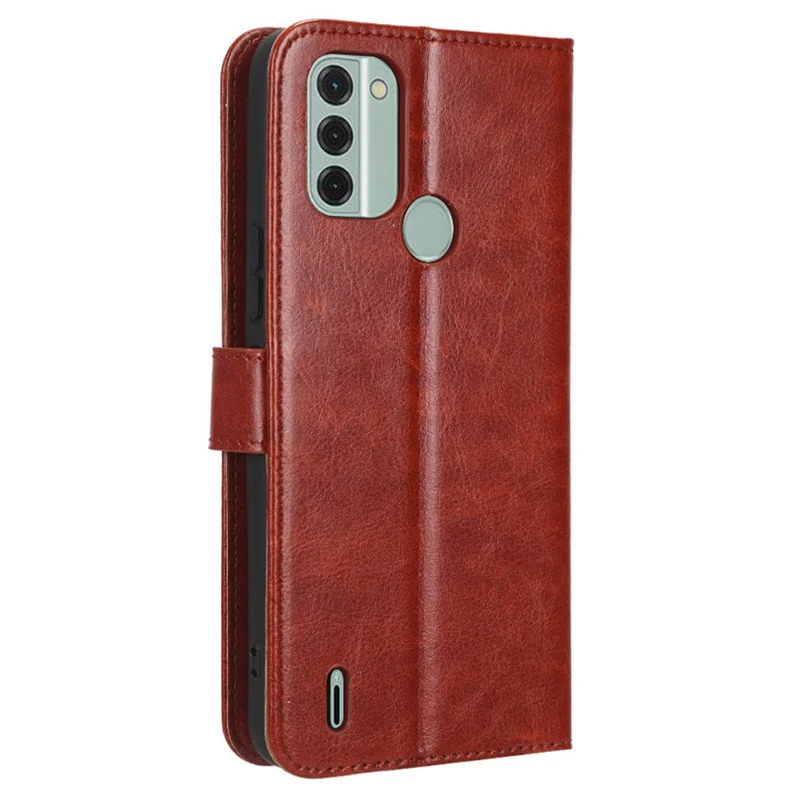 Cell Phone Case Wallet for Nokia C31 4G, Crazy Horse Texture Stand PU Leather Phone Cover with Strap - Brown