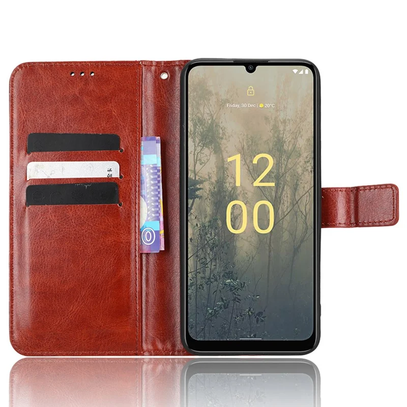 Cell Phone Case Wallet for Nokia C31 4G, Crazy Horse Texture Stand PU Leather Phone Cover with Strap - Brown