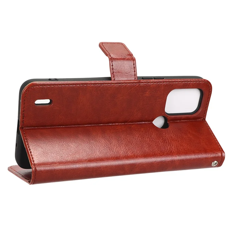 Cell Phone Case Wallet for Nokia C31 4G, Crazy Horse Texture Stand PU Leather Phone Cover with Strap - Brown