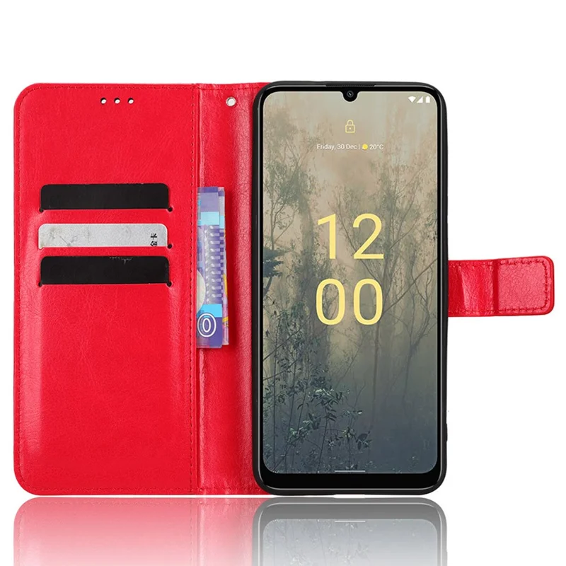 Чехол-кошелек для Nokia C31 4G, текстура "Сумасшедшая лошадь", ударопрочный и царапиностойкий кожаный чехол с ремешком - красный