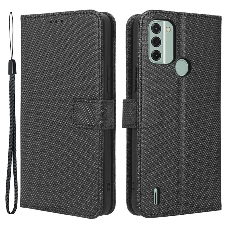 Wallet Stand Phone Case per Nokia C31 4G, Custodia per telefono in pelle PU con texture a diamante - Nero