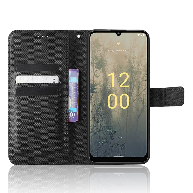 Wallet Stand Phone Case per Nokia C31 4G, Custodia per telefono in pelle PU con texture a diamante - Nero