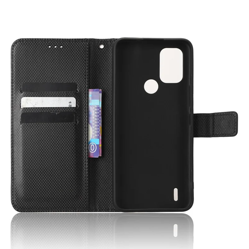 Wallet Stand Phone Case per Nokia C31 4G, Custodia per telefono in pelle PU con texture a diamante - Nero
