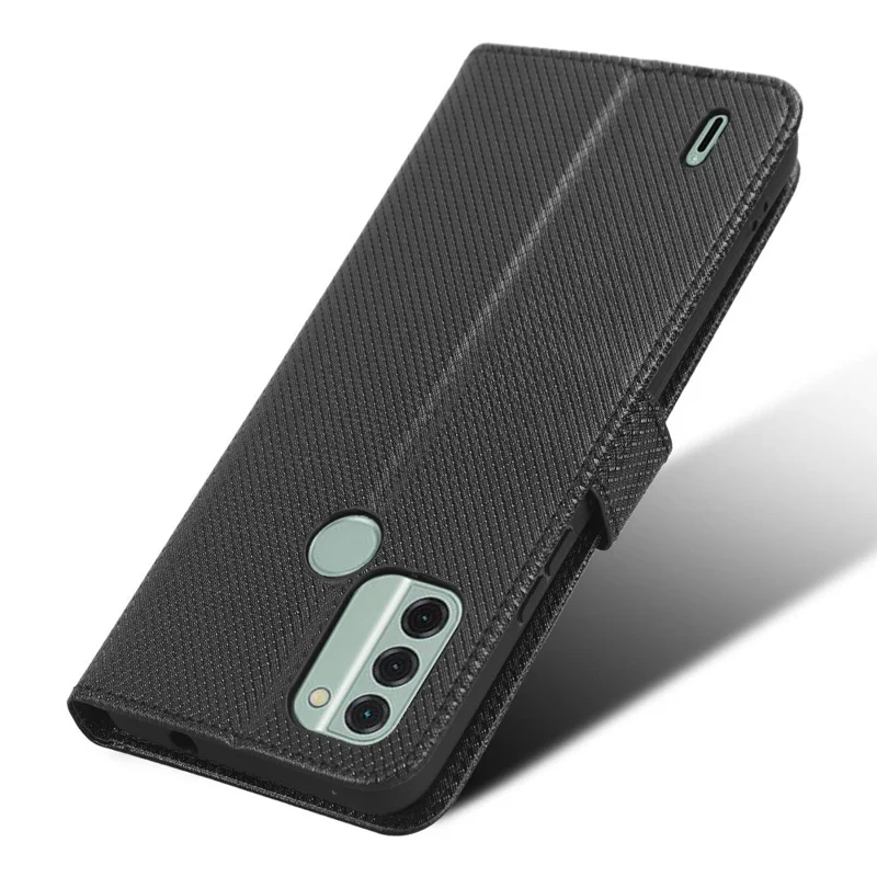 Wallet Stand Phone Case per Nokia C31 4G, Custodia per telefono in pelle PU con texture a diamante - Nero