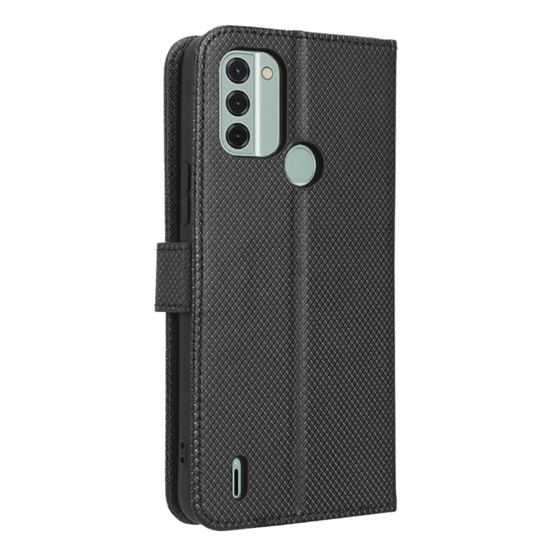 Wallet Stand Phone Case per Nokia C31 4G, Custodia per telefono in pelle PU con texture a diamante - Nero